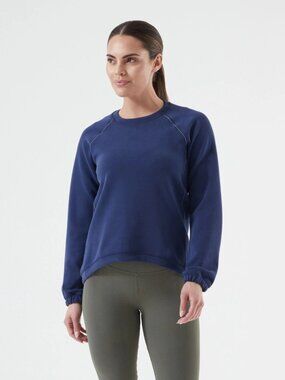 NUX Active Sleek Sweat High-Low Crewneck Pullover Sweatshirt | Indigo | Small